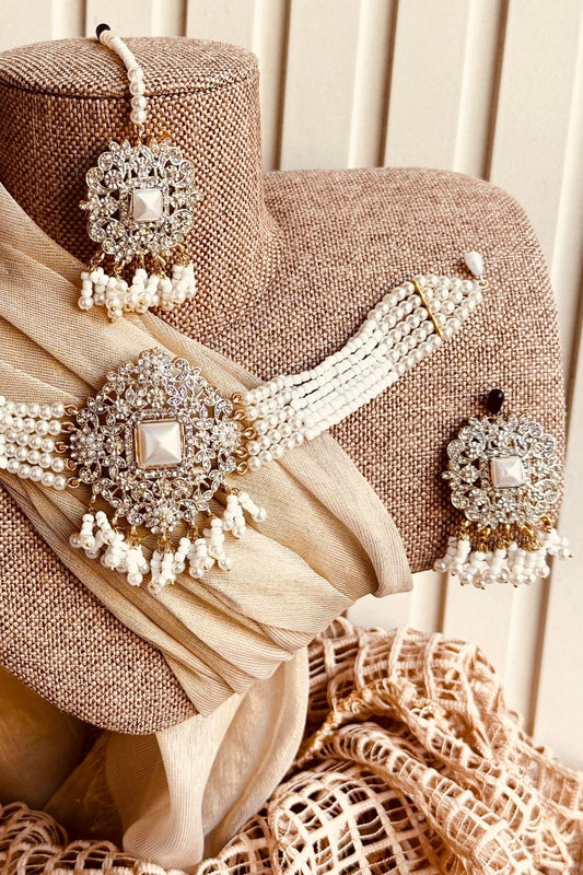 Pearl White Opera Luxe Choker Set Online in Dubai UAE Abudhabi Ajman Sharjah