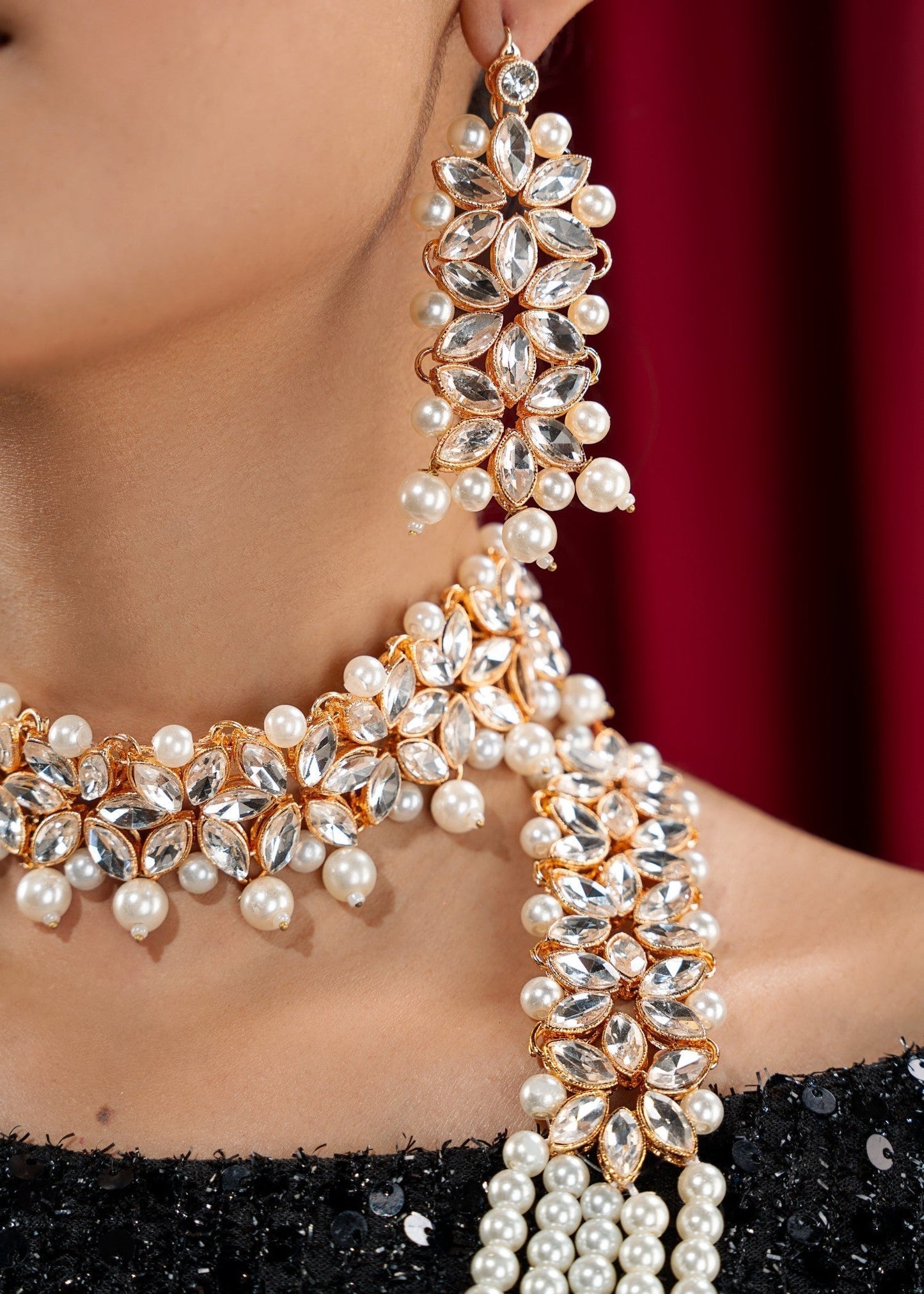 Pearl White Wedding Jewellery Set Online in Dubai DXB UAE Abudhabi Meena Bazaar