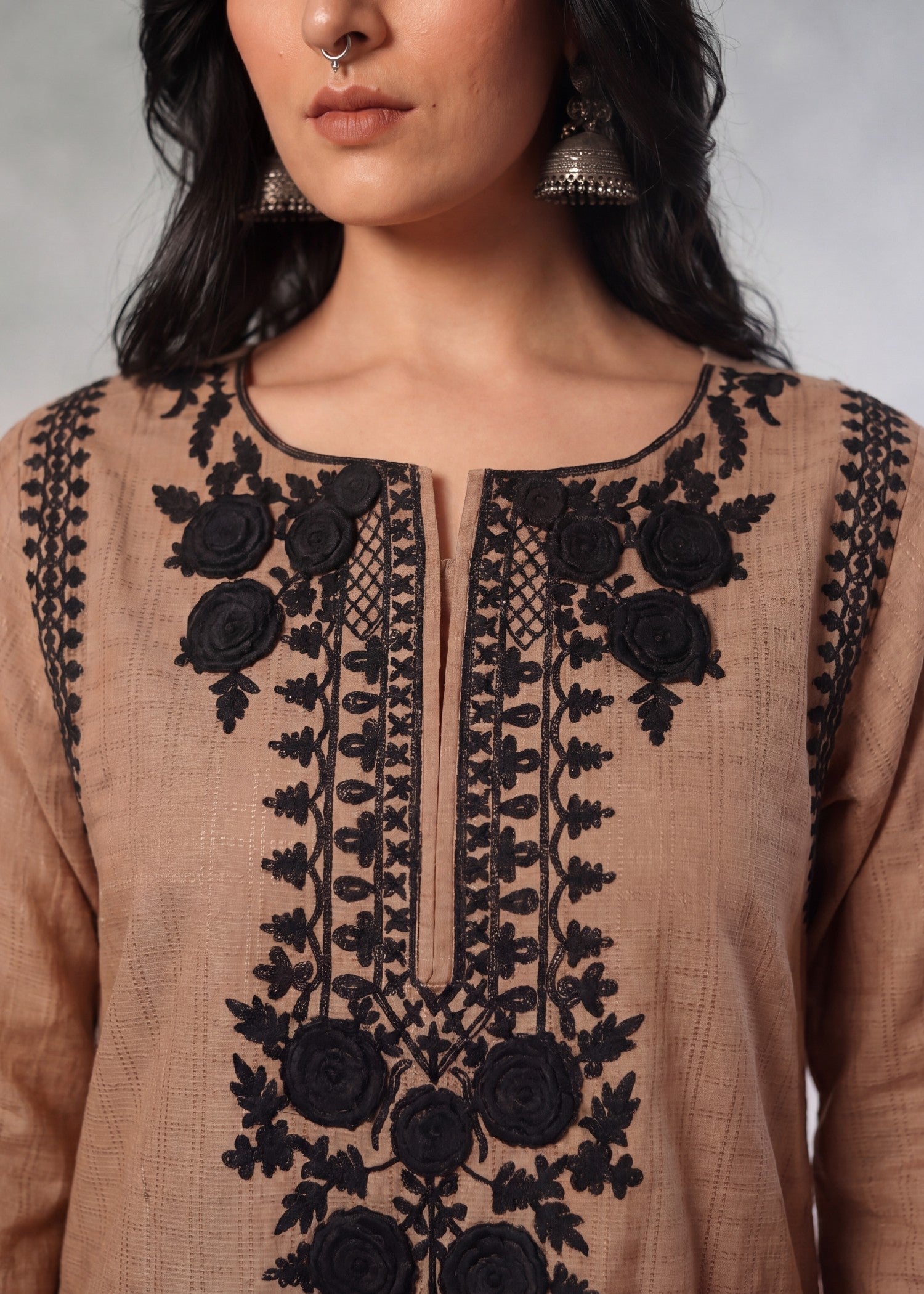 Pecan Brown Embroidered Lawn Readymade Suit Online in Sri Lanka India Australia