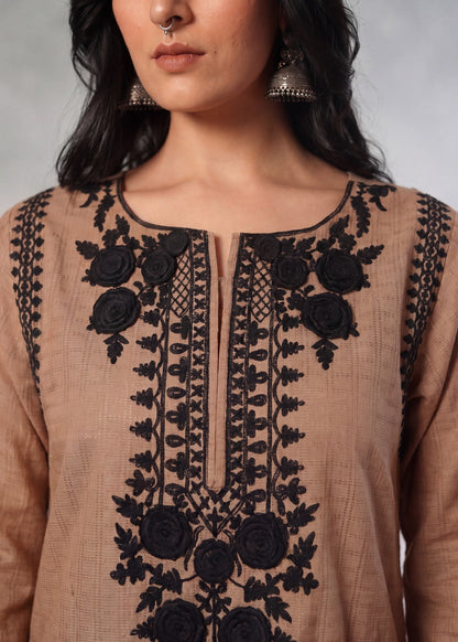Pecan Brown Embroidered Lawn Readymade Suit Online in Sri Lanka India Australia