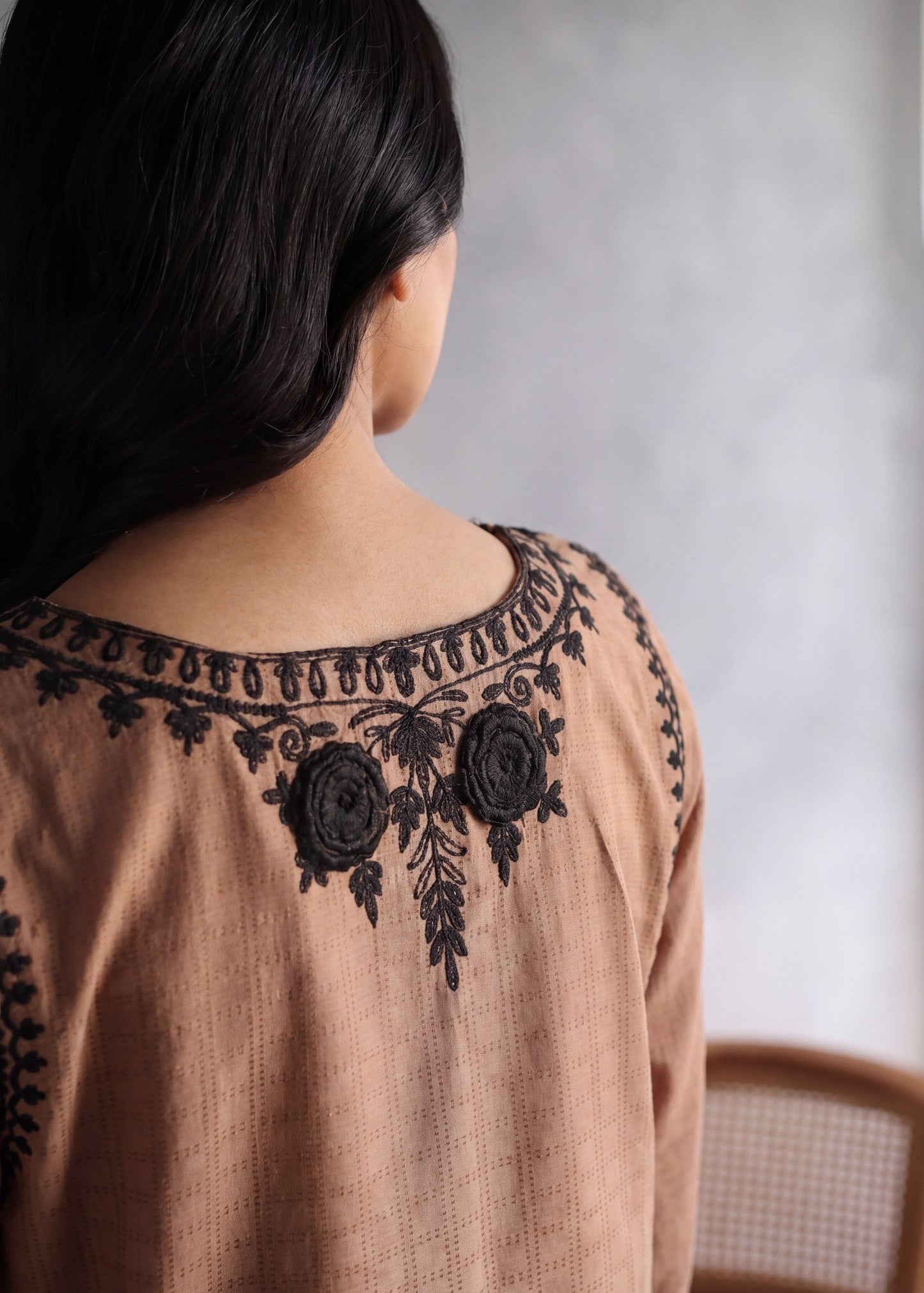 Pecan Brown Textured Lawn Embroidered Shalwar Kameez Online in Dubai UAE Abudhabi Ajman Sharjah