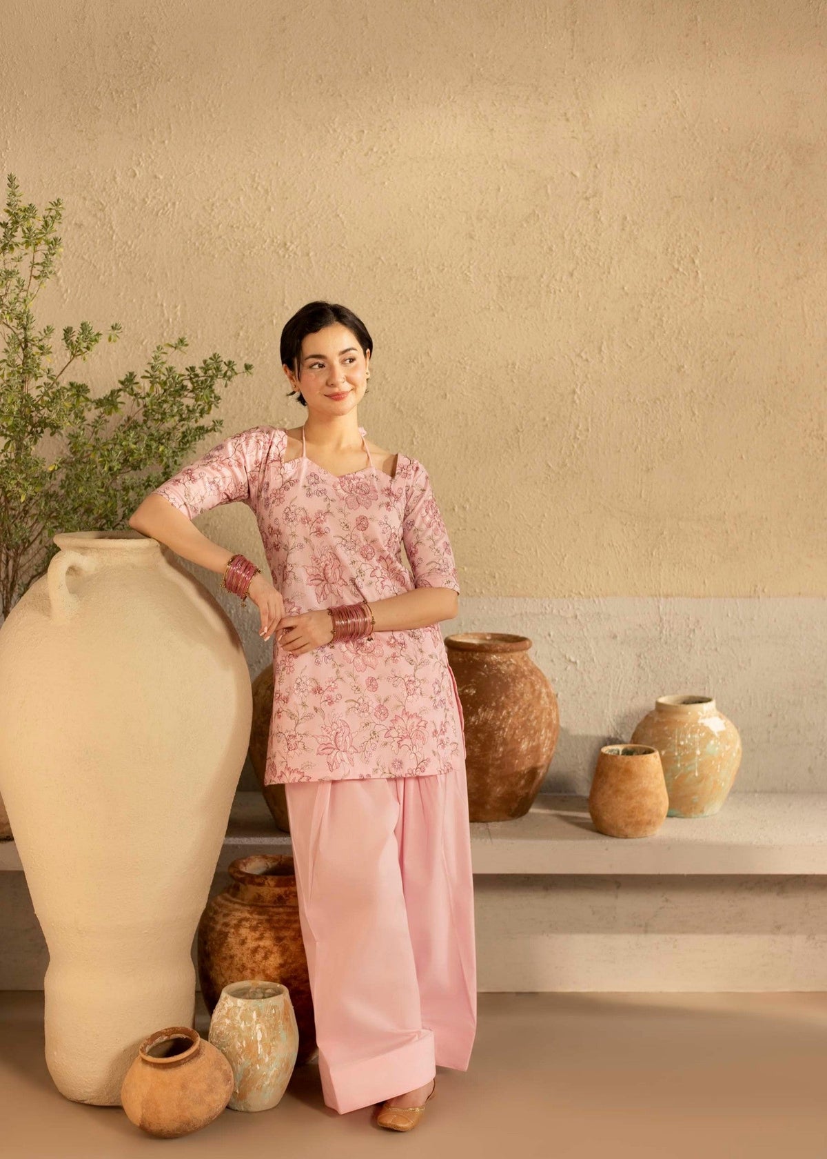 Petal Pink Digital Print Poly Lawn Easy Fit Kurta Online in Dubai UAE Abudhabi Ajman Sharjah