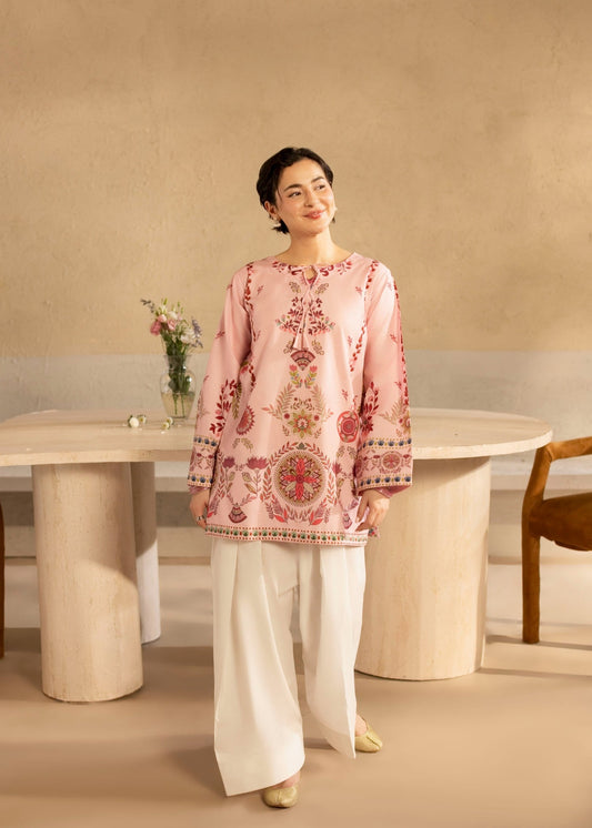 Petal Pink Digital Print Poly Lawn Kurta Online in Dubai DXB UAE Abudhabi Meena Bazaar