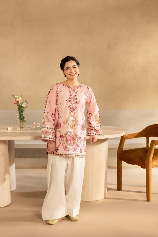 Petal Pink Digital Print Poly Lawn Kurta Online in Dubai UAE Abudhabi Ajman Sharjah