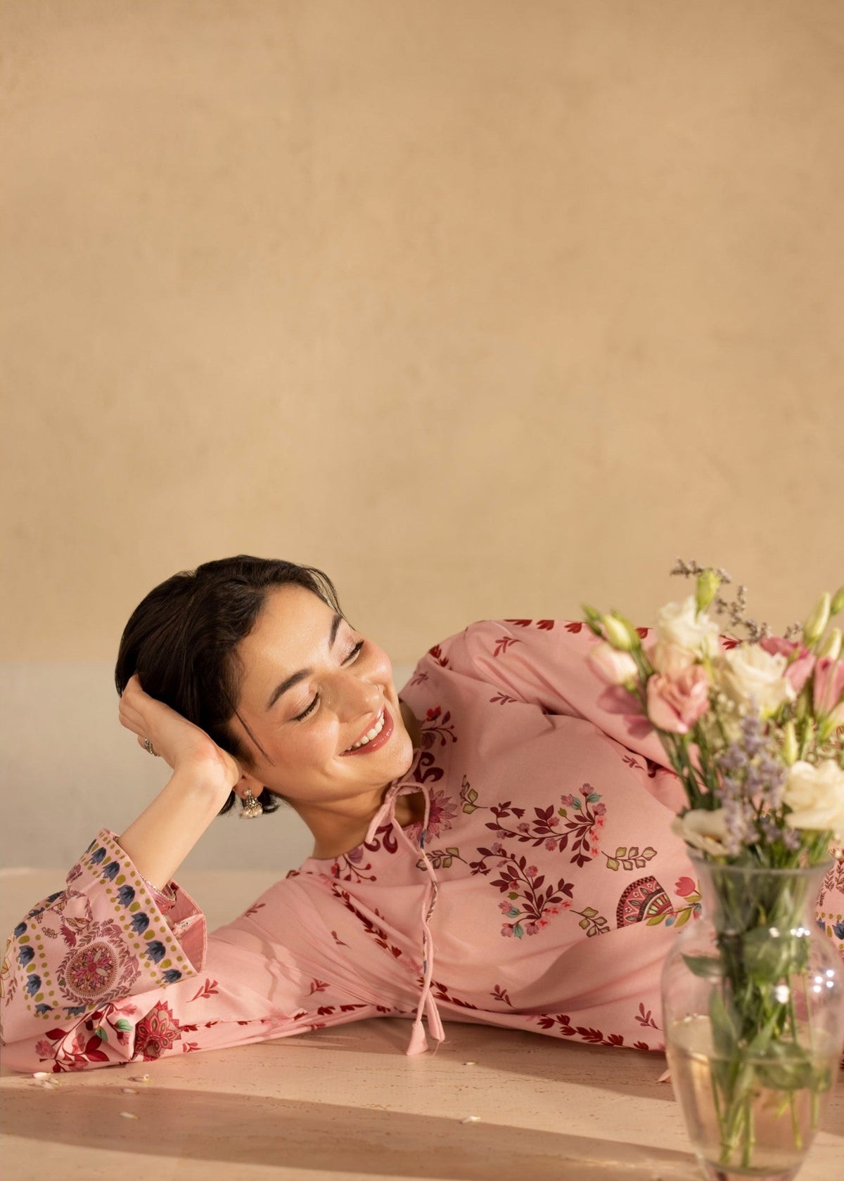 Petal Pink Digital Print Poly Lawn Kurta Online in KSA Riyadh Saudi Arabia Oman Bahrain Qatar
