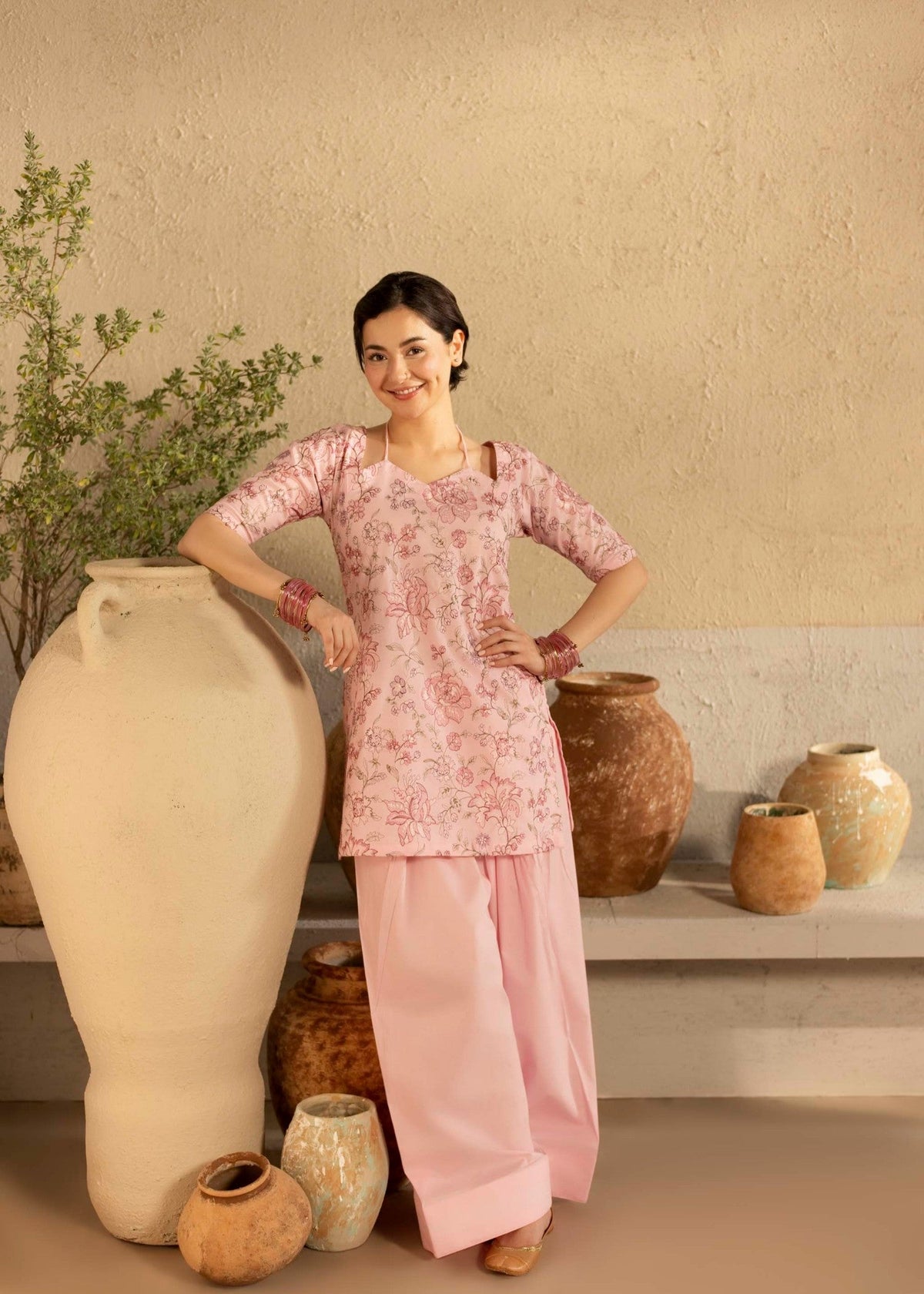 Petal Pink Digitally Printed Poly Lawn Kurta Online in Sri Lanka India Australia