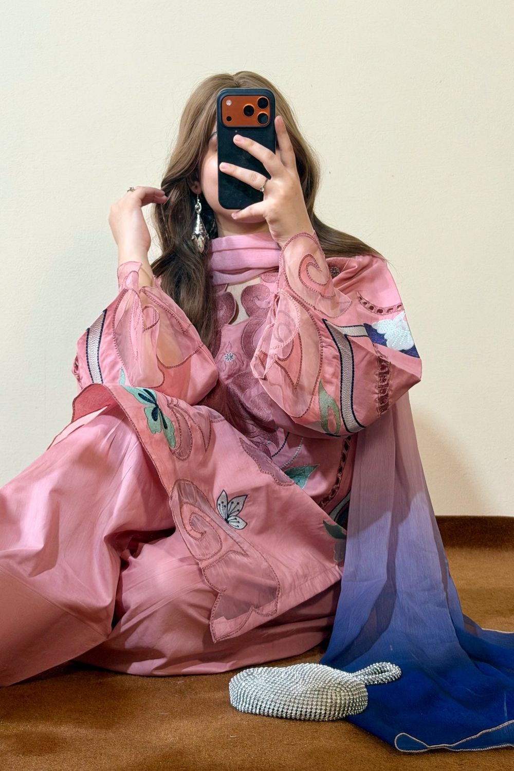 Petal Pink Embroidered Lawn Farshi Shalwar Suit Online in Dubai UAE Abudhabi Ajman Sharjah