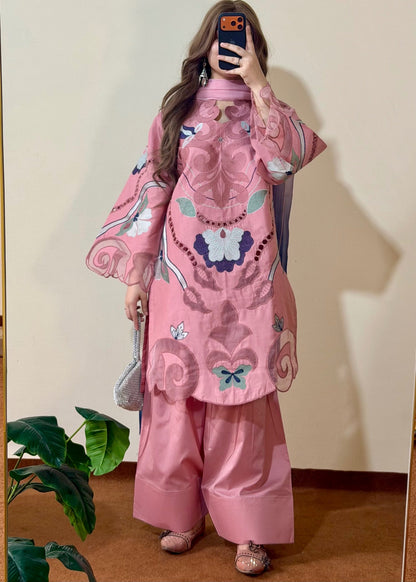 Petal Pink Embroidered Lawn Three Piece Suit Online in Dubai DXB UAE Abudhabi Meena Bazaar