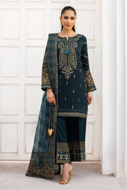 Pine Green Embroidered Organza Partywear Suit Online in Dubai UAE Abudhabi Ajman Sharjah