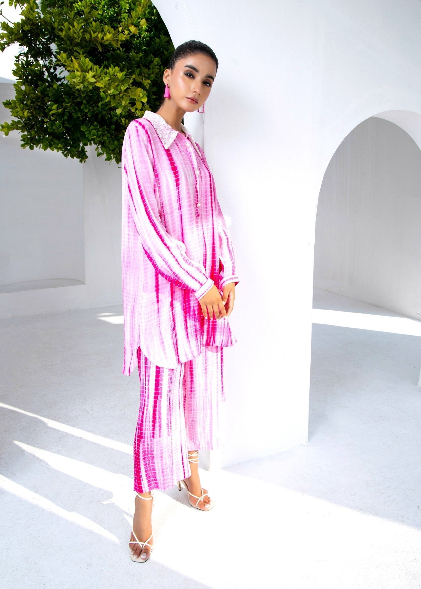 Pink and White Tie Dye Raw Silk Kurta Pajama Online in Sri Lanka India Australia