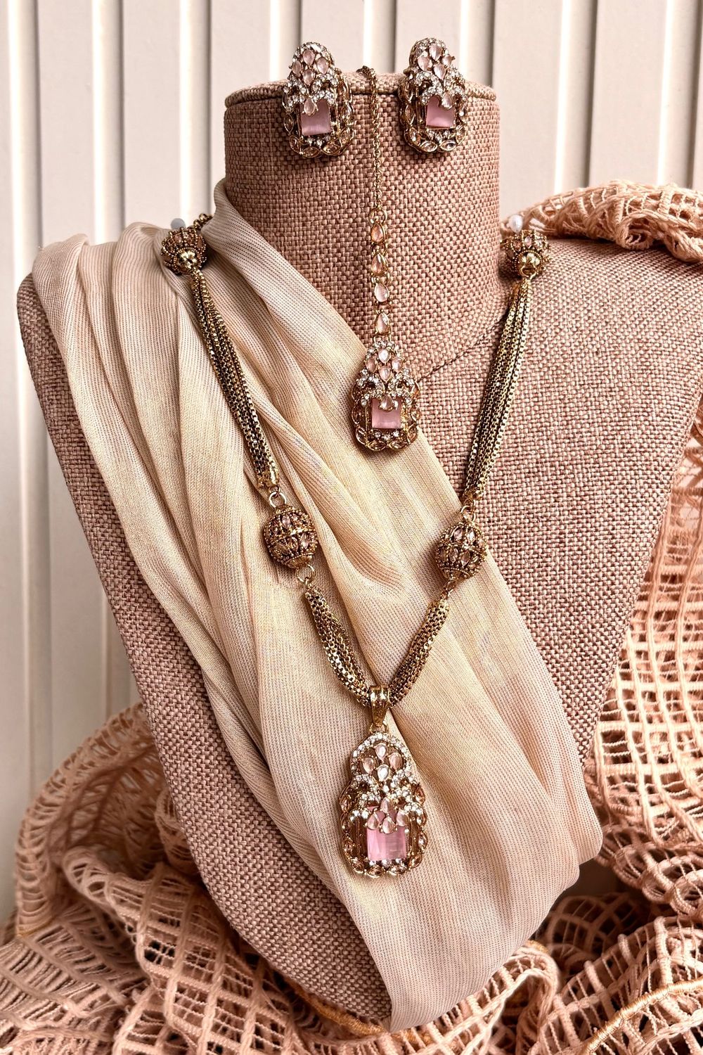 Pink Antique Turkish Stone Work Necklace Set Online in Dubai UAE Abudhabi Ajman Sharjah