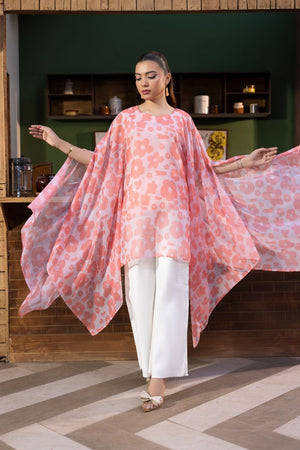 Pink Chiffon Cape Kaftan Set Online in Dubai UAE Abudhabi Ajman Sharjah