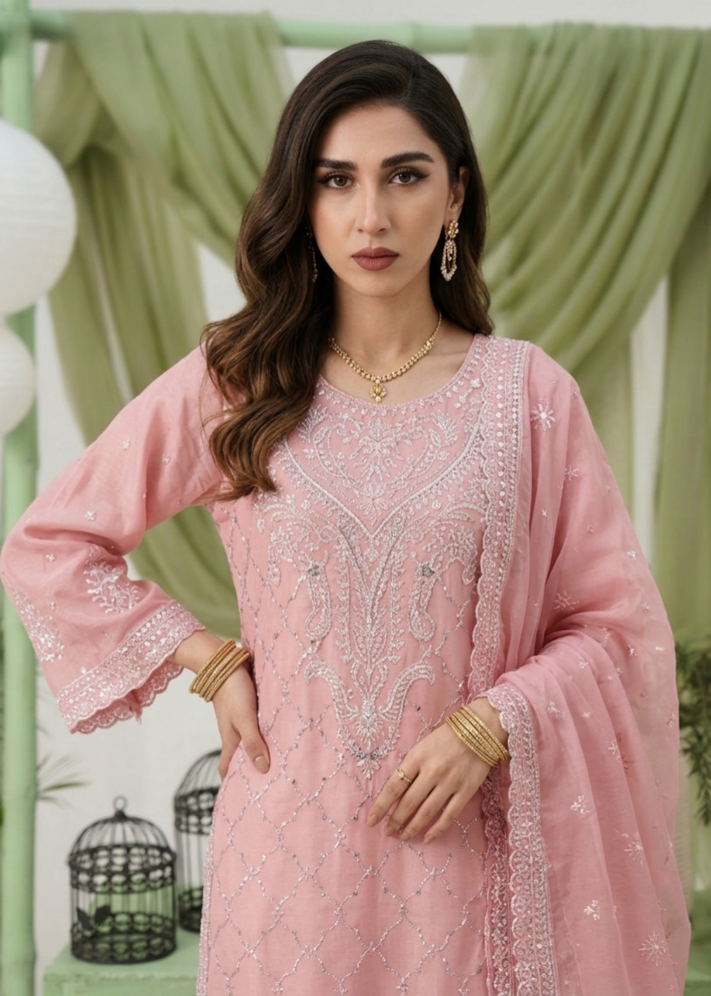 Pink Chiffon Embroidered Festive Suit Online in Sri Lanka India Australia