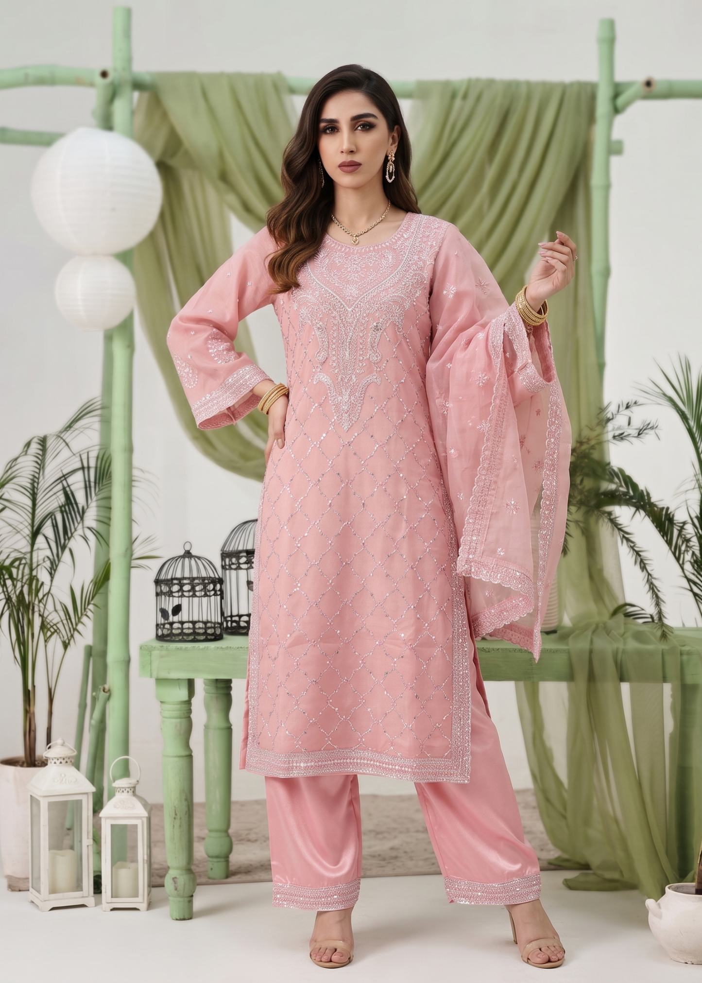 Pink Chiffon Embroidered Festive Suit Online in Sri Lanka India Australia