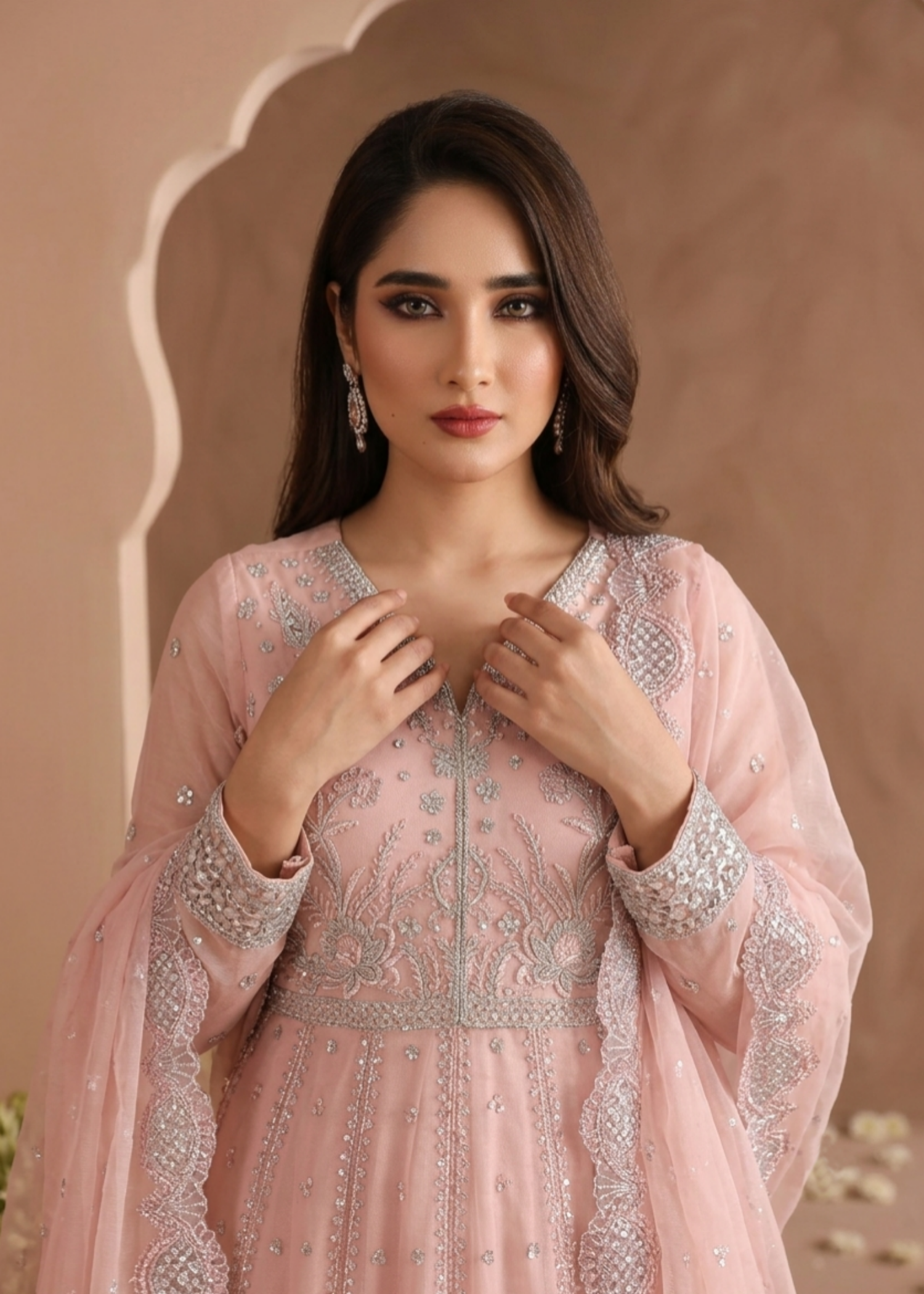 Pink Chiffon Festive Maxi Dress Online in UK USA Canada