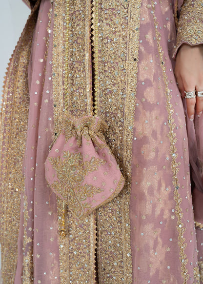 Pink Chiffon Festive Wear Maxi Gown Online in Dubai DXB UAE Abudhabi Meena Bazaar