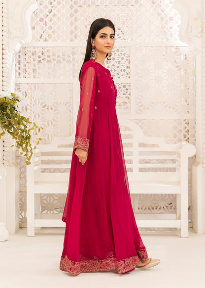 Pink Chiffon Flared Pishwas with Dupatta Online in Dubai DXB UAE Abudhabi Meena Bazaar