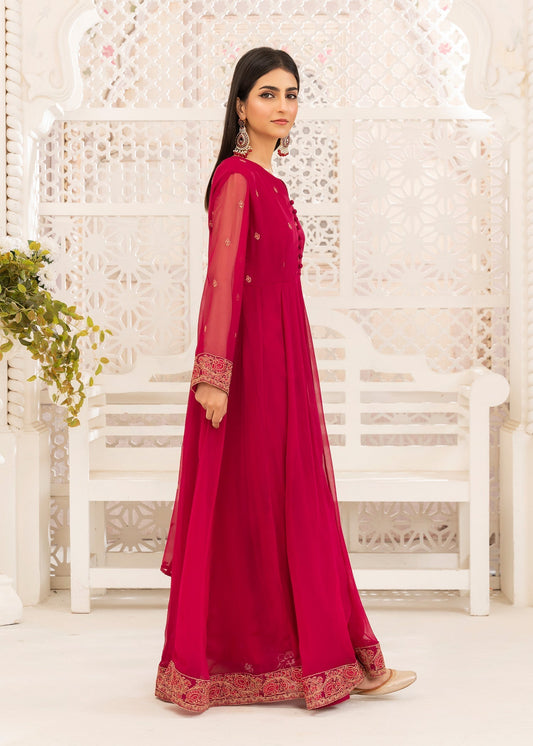 Pink Chiffon Flared Pishwas with Dupatta Online in Dubai DXB UAE Abudhabi Meena Bazaar