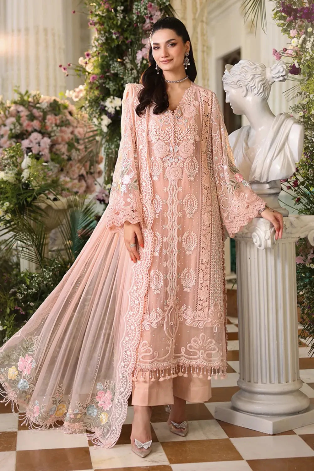 Pink Chiffon Formal Wear Salwar Suit Online in Dubai UAE Abudhabi Ajman Sharjah
