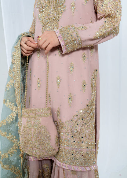 Pink Chiffon Gharara for Party Online in Dubai UAE Abudhabi Ajman Sharjah