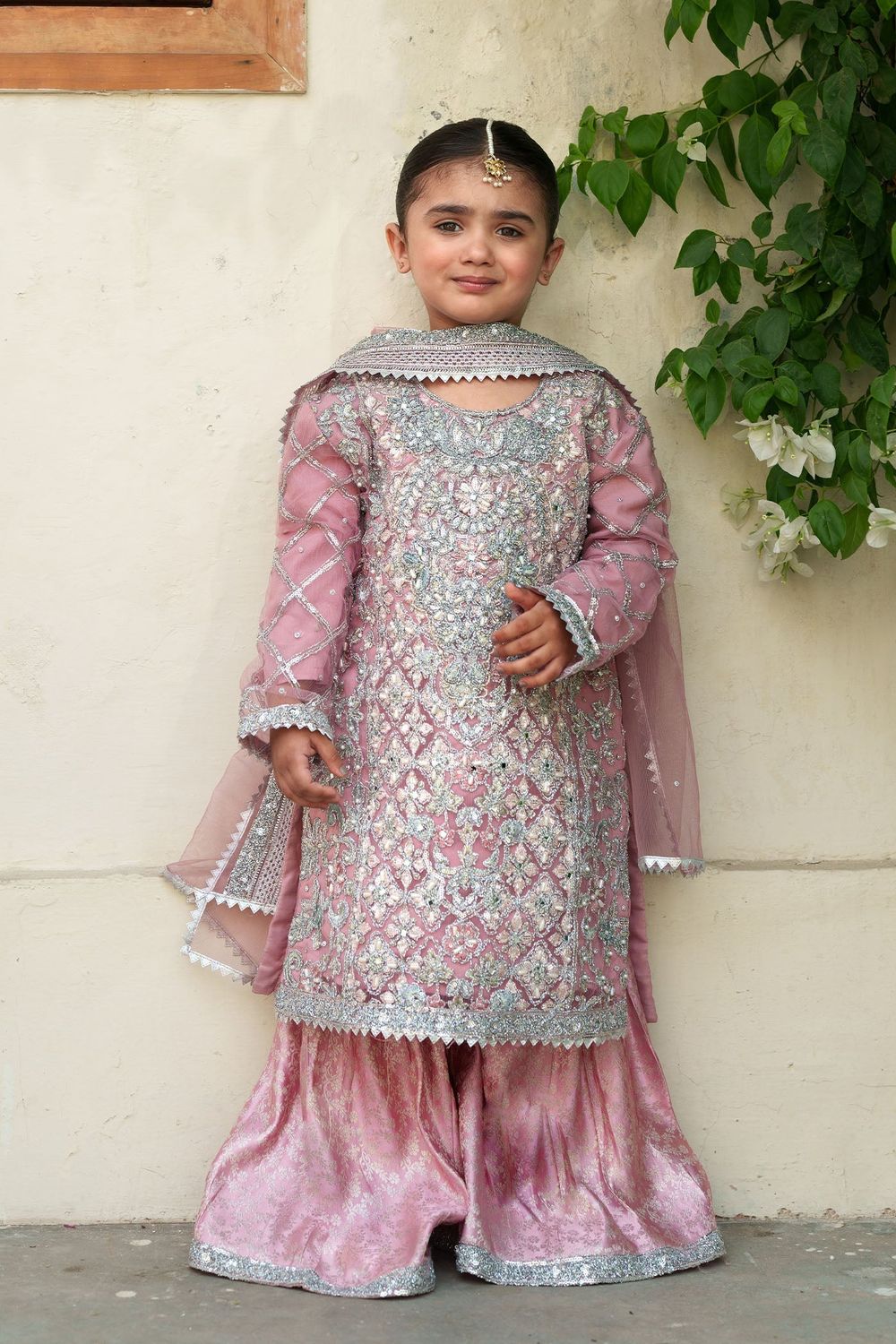 Pink Chiffon Gharara Suit for Girls Online in Dubai UAE Abudhabi Ajman Sharjah