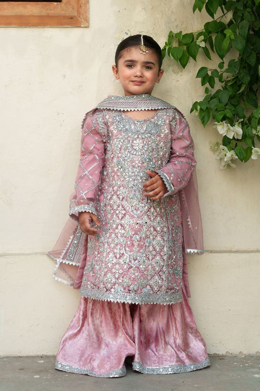 Pink Chiffon Gharara Suit for Girls Online in Dubai UAE Abudhabi Ajman Sharjah