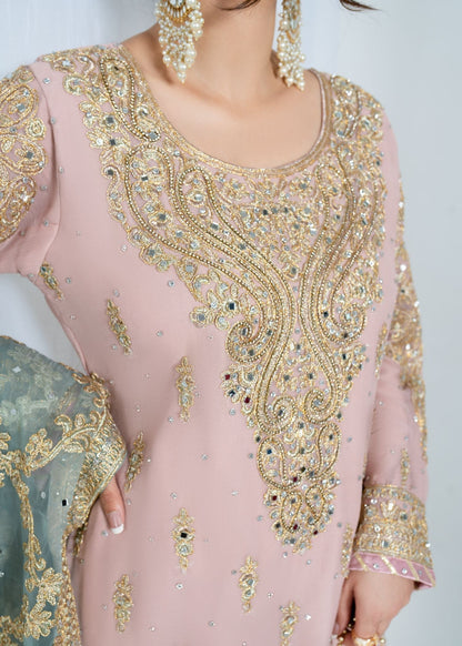 Pink Chiffon Gharara with Potli Online in Dubai UAE Abudhabi Ajman Sharjah