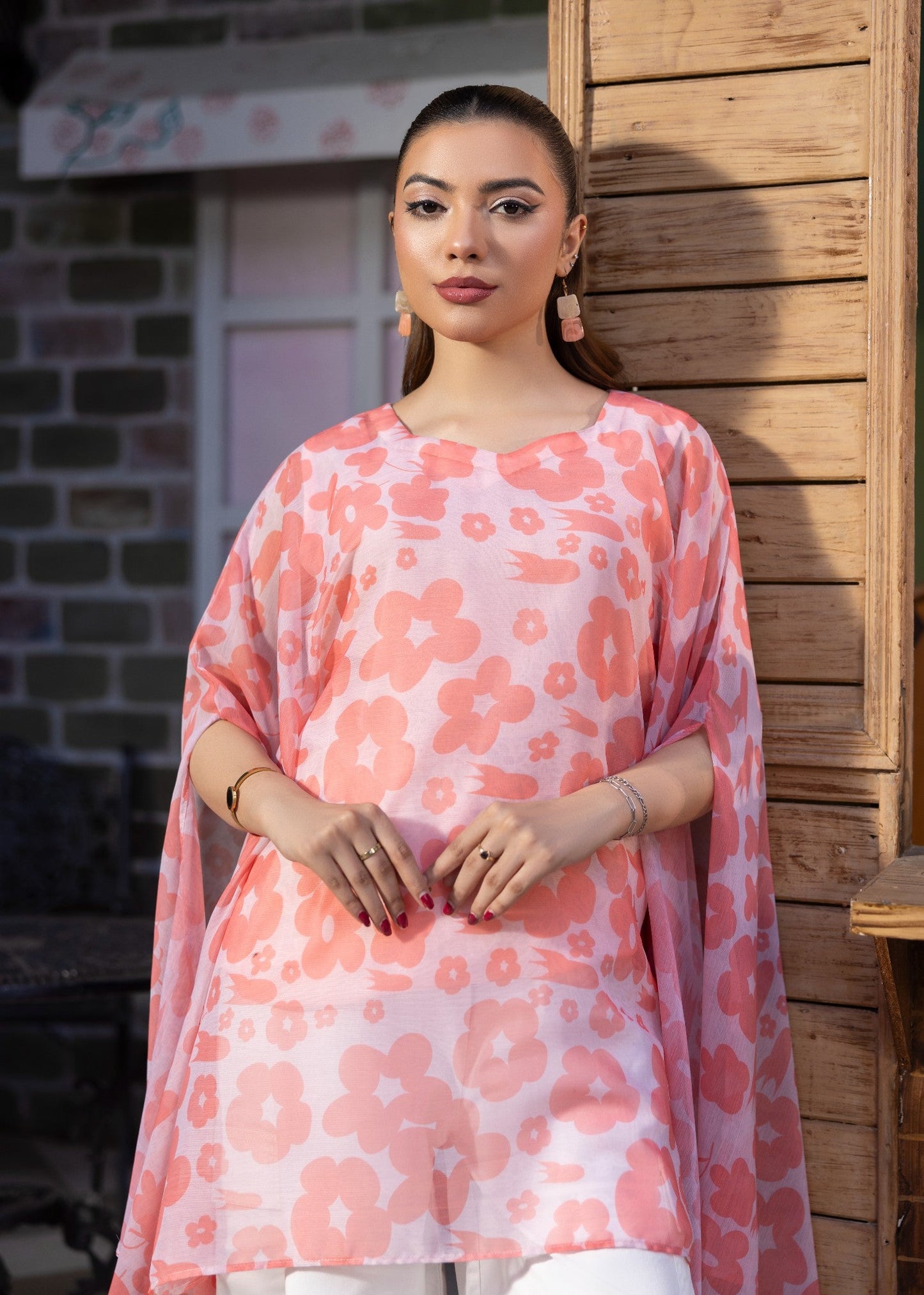 Pink Chiffon Kaftan Top and Slip Online in Dubai UAE Abudhabi Ajman Sharjah