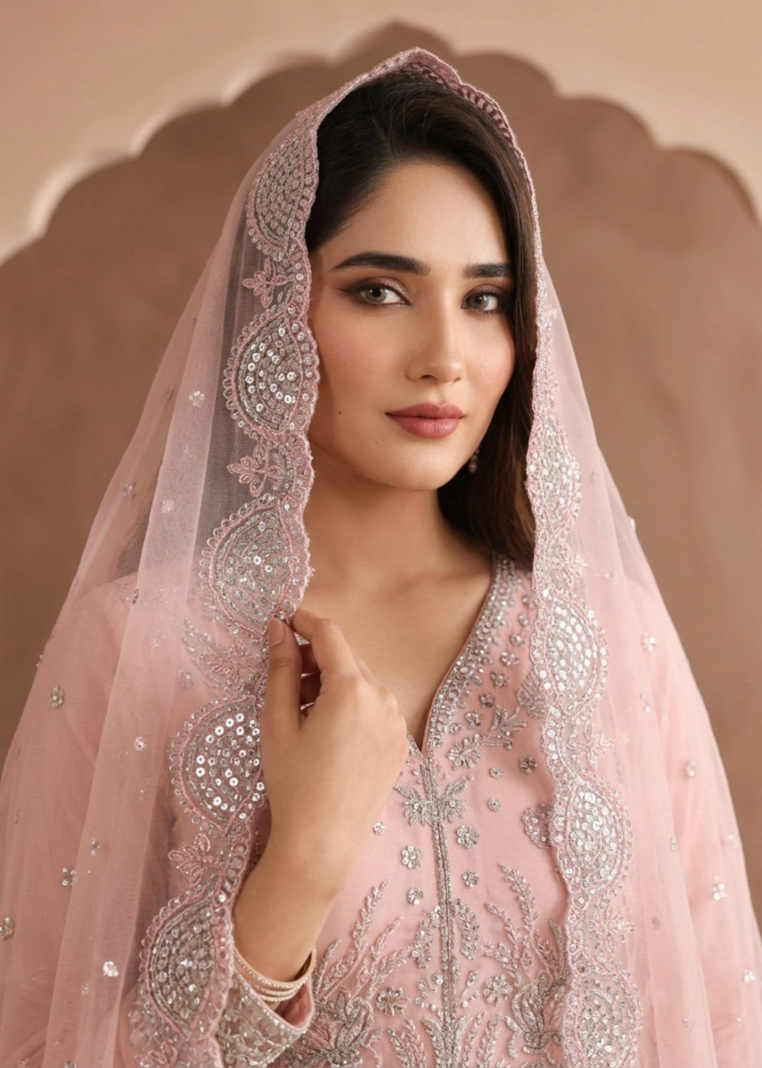 Pink Chiffon Partywear Maxi Dress Online in UK USA Canada