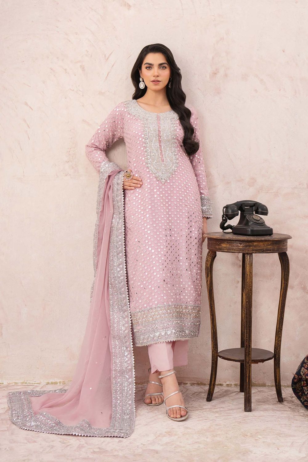 Pink Chiffon Raw Silk Festive Suit Online in Dubai UAE Abudhabi Ajman Sharjah
