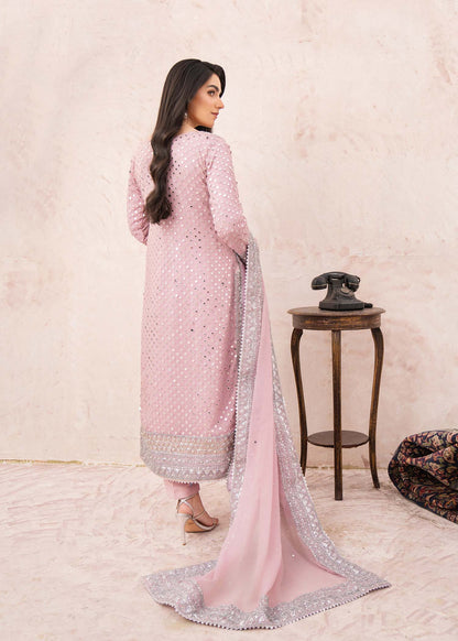 Pink Chiffon Raw Silk Straight Trouser Suit Online in Dubai UAE Abudhabi Ajman Sharjah