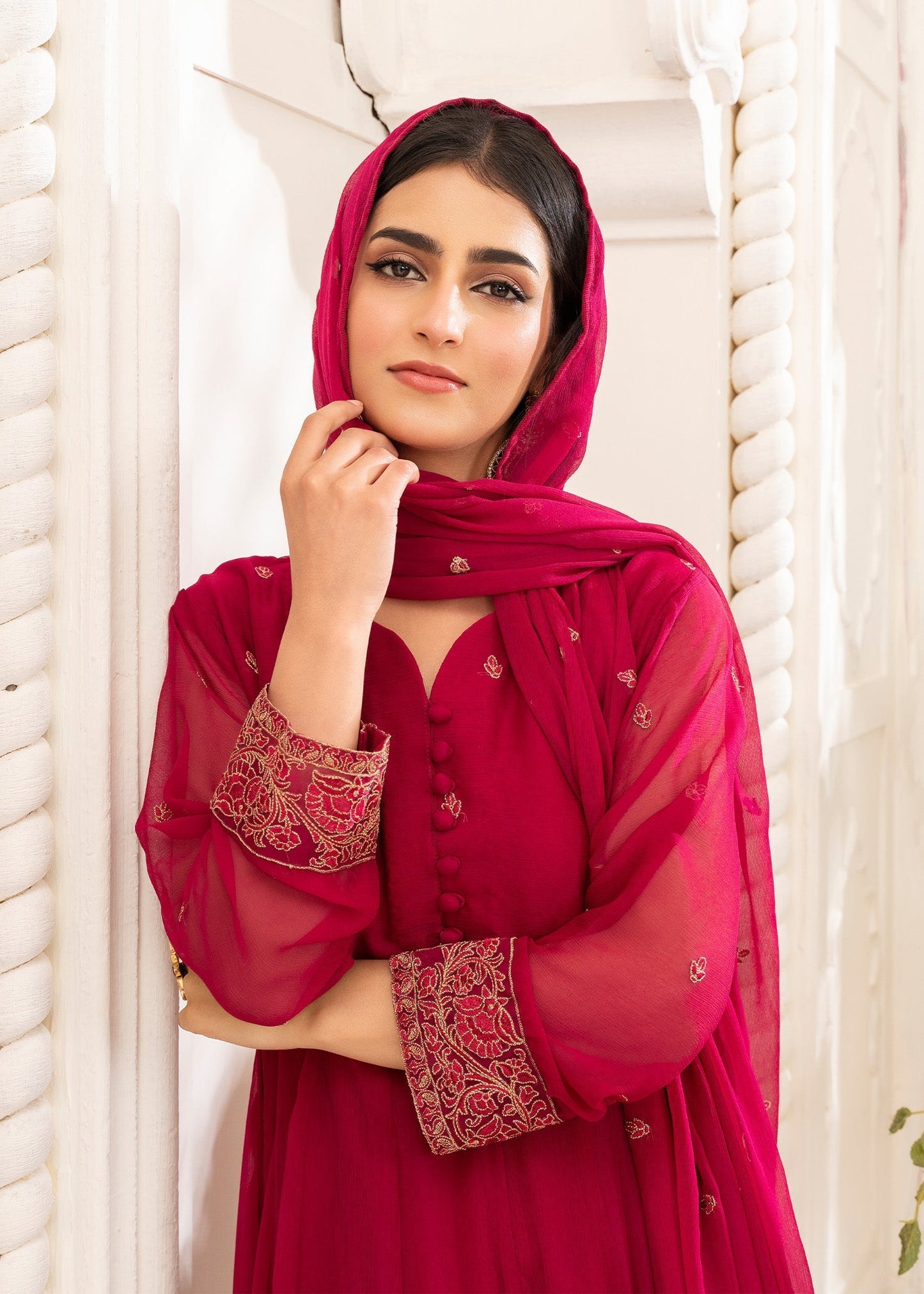 Pink Chiffon Raw Silk Trouser Suit Online in Sri Lanka India Australia