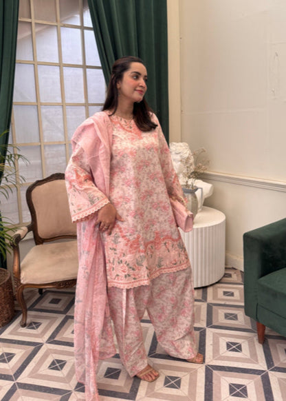 Pink Cotton 3 Piece Unstitched Dress Material Online in UK USA Canada