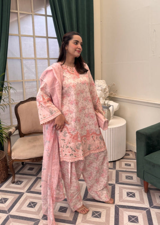 Pink Cotton 3 Piece Unstitched Dress Material Online in UK USA Canada
