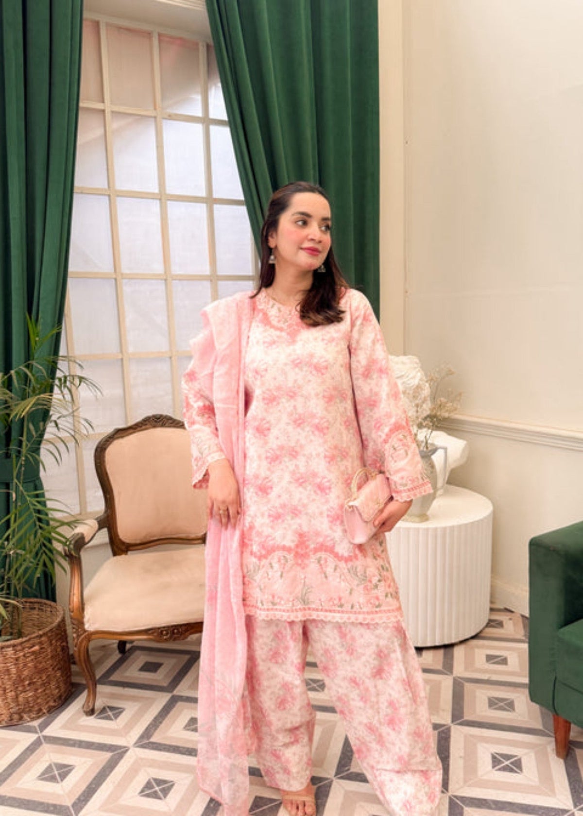 Pink Cotton 3 Piece Unstitched Dress Material Online in UK USA Canada