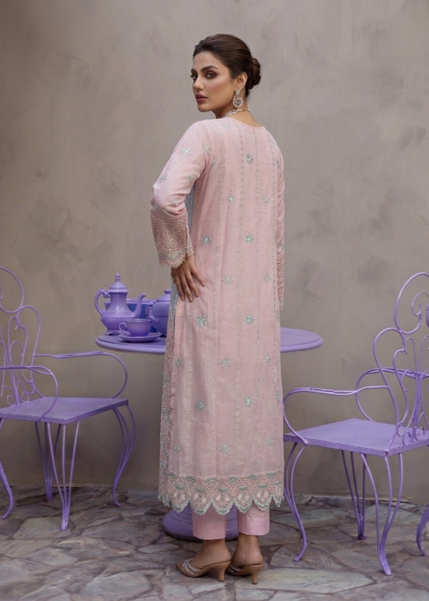 Pink Cotton Embroidered 3 Piece Suit Online in Sri Lanka India Australia