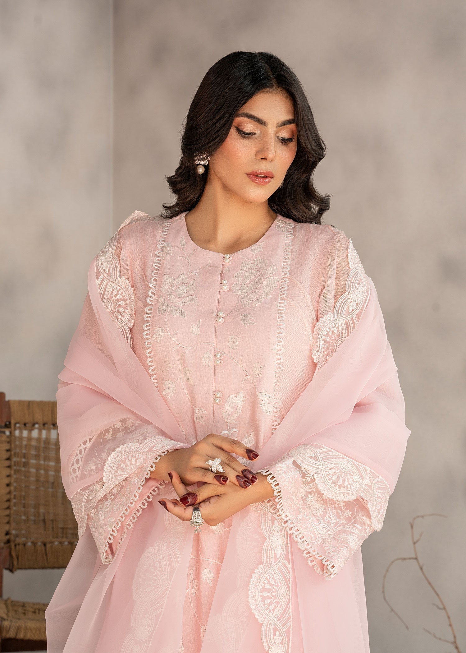Pink Cotton Embroidered Long Kurta Salwar Kameez Online in KSA Riyadh Saudi Arabia Oman Bahrain Qatar