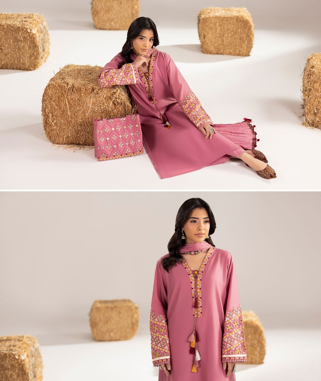 Pink Cotton Embroidered Suit with Handbag Online in Sri Lanka India Australia