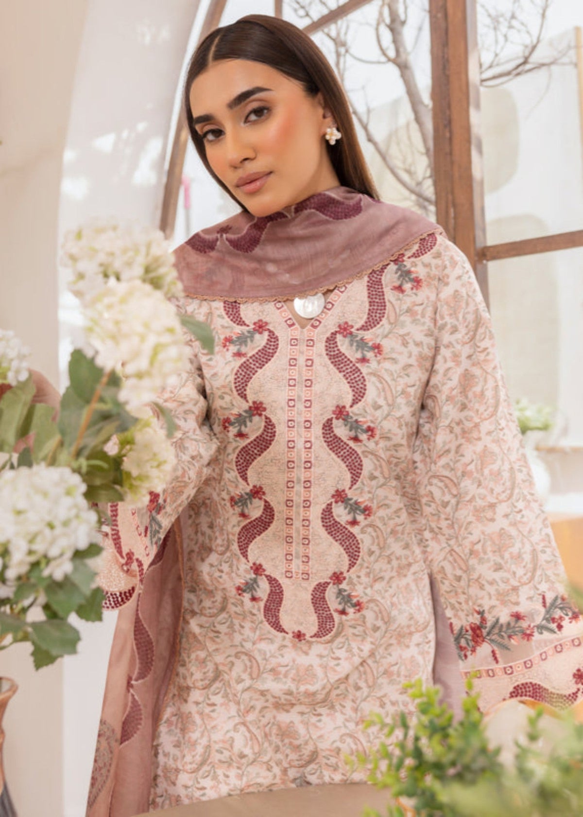 Pink Cotton Straight Cut Kurta with Dupatta Online in Dubai UAE Abudhabi Ajman Sharjah