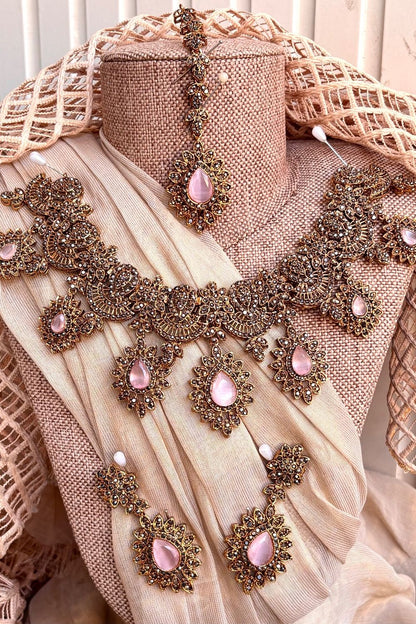 Pink Crystal Statement Necklace Set Online in Dubai UAE Abudhabi Ajman Sharjah