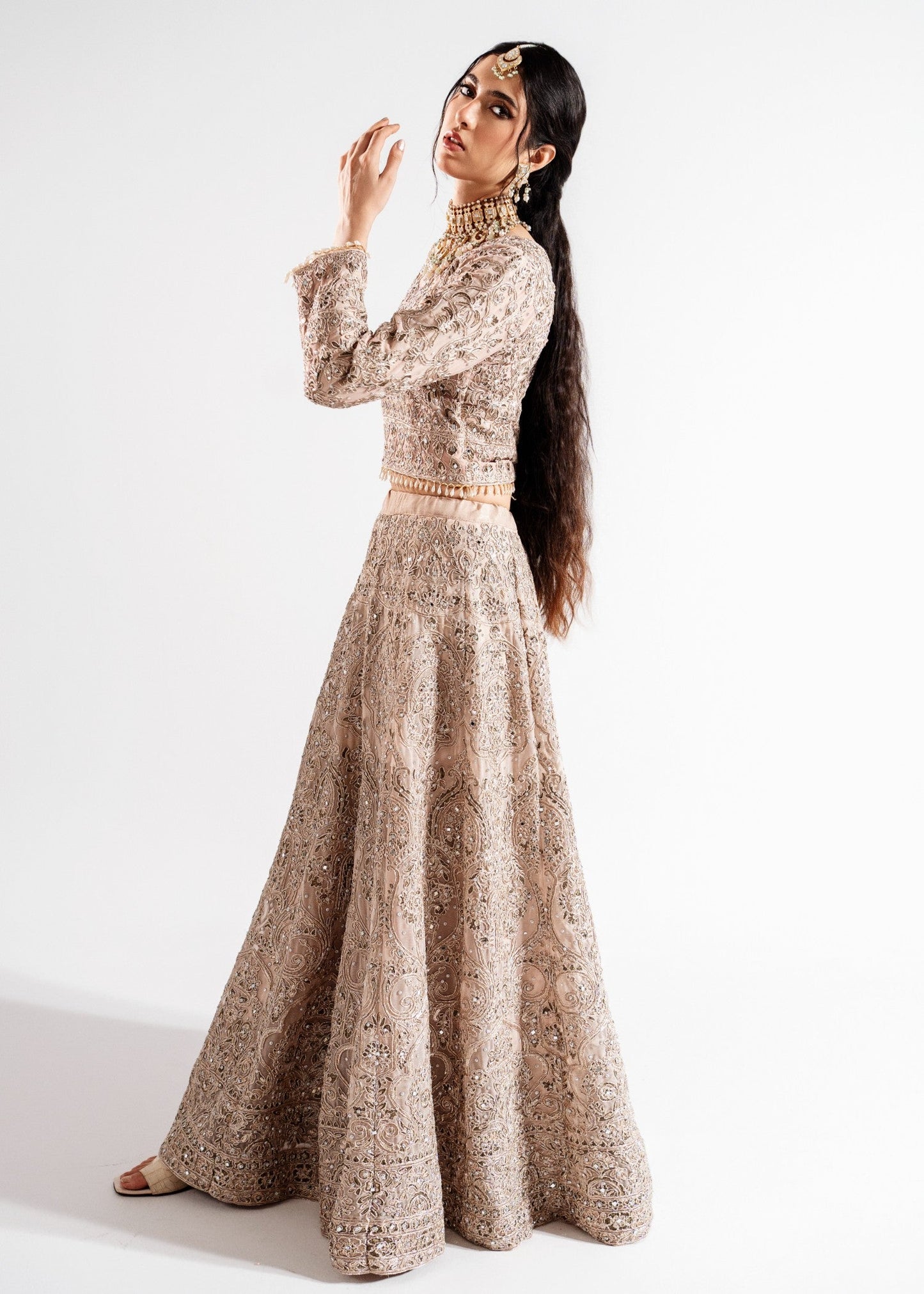 Pink Embellished Chiffon Wedding Guest Wear Online in Dubai DXB UAE Abudhabi Meena Bazaar