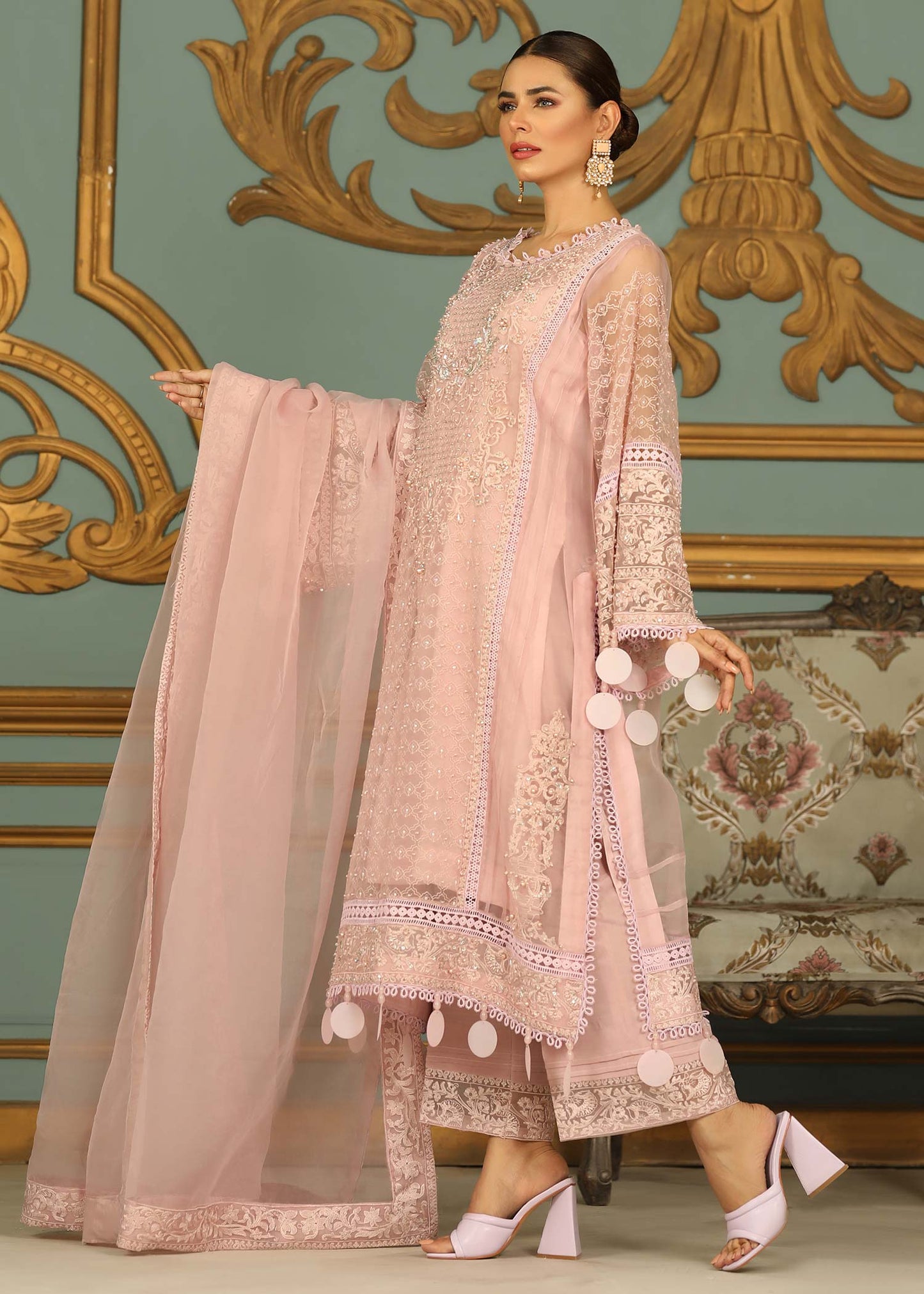Pink Embellished Organza Pakistani Dress Online in Sri Lanka India Australia