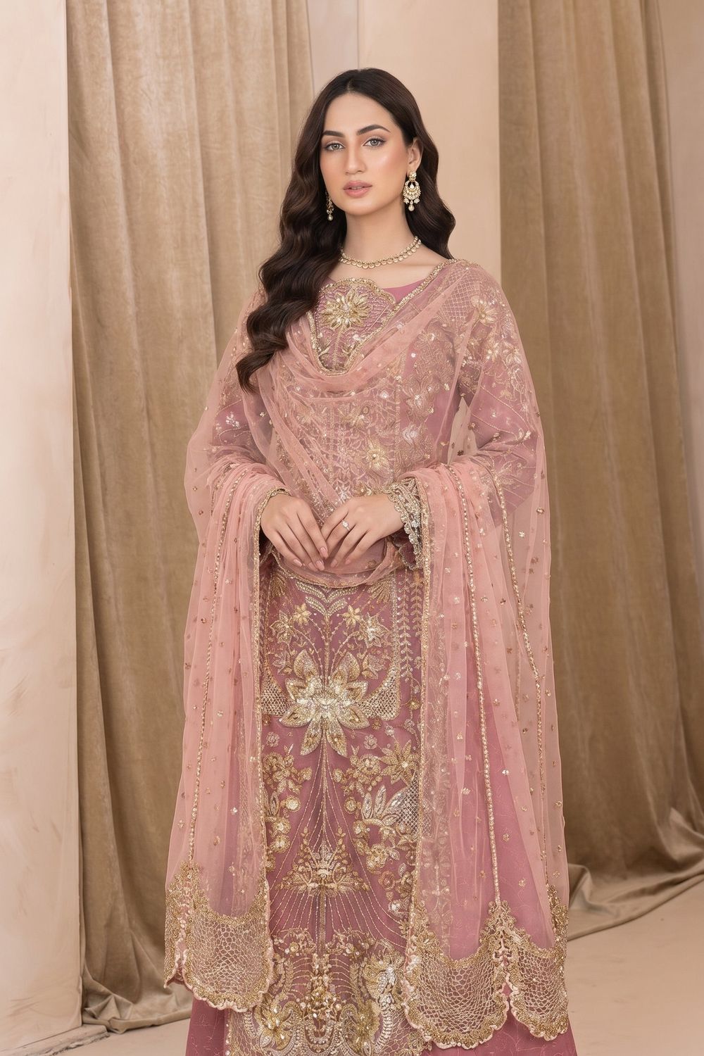 Pink Embellished Organza Pakistani Suit Online in Dubai UAE Abudhabi Ajman Sharjah