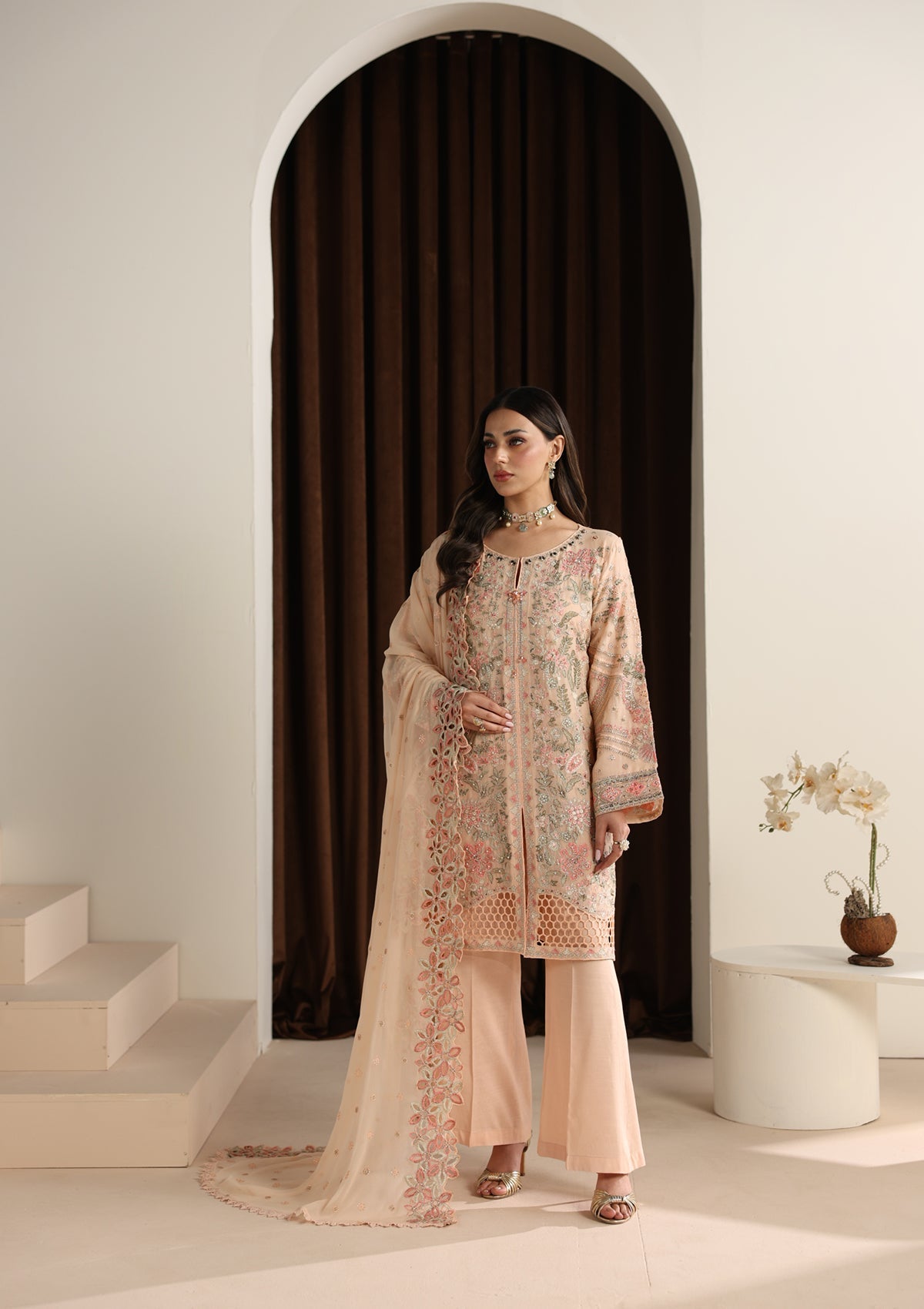 Pink Embroidered Chiffon Festive Wear Suit Online in Dubai DXB UAE Abudhabi Meena Bazaar