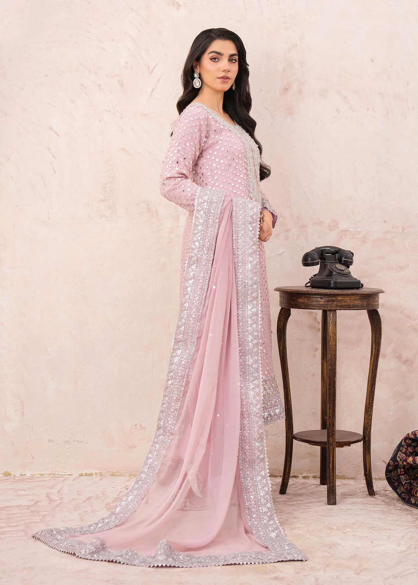 Pink Embroidered Chiffon Kurta Suit Online in Dubai DXB UAE Abudhabi Meena Bazaar