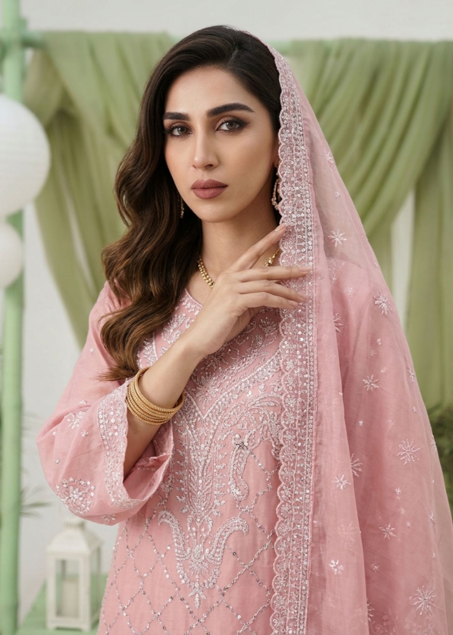 Pink Embroidered Chiffon Party Wear Salwar Kameez Online in Dubai UAE Abudhabi Ajman Sharjah