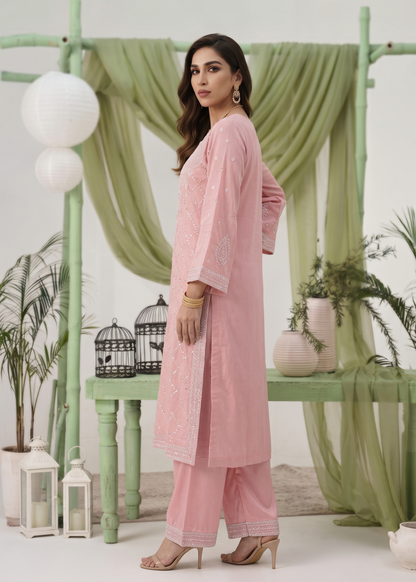 Pink Embroidered Chiffon Party Wear Salwar Kameez Online in Dubai UAE Abudhabi Ajman Sharjah