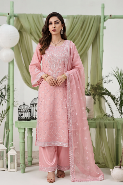 Pink Embroidered Chiffon Party Wear Salwar Suit Online in Dubai UAE Abudhabi Ajman Sharjah