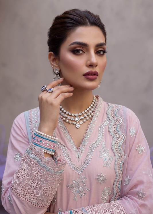 Pink Embroidered Cotton 3 Piece Dress Online in Dubai DXB UAE Abudhabi Meena Bazaar