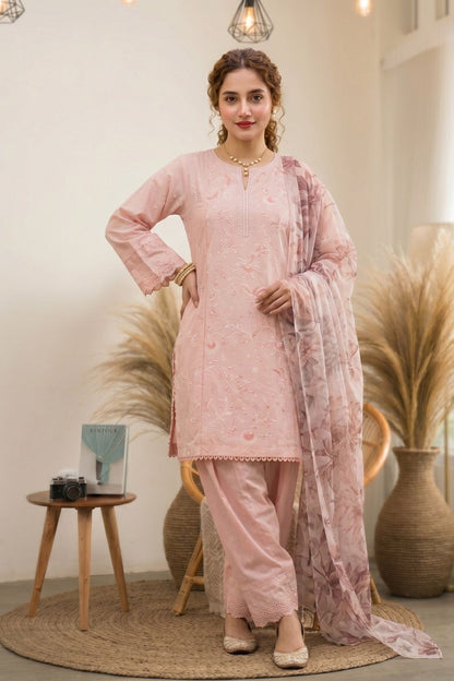 Pink Embroidered Cotton Farshi Shalwar Suit Online in Dubai UAE Abudhabi Ajman Sharjah